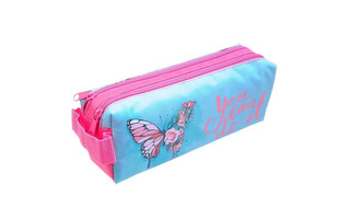 Пенал косметичка  К-12 "Бабочка в цветах" ткань на молнии 2отделения 200*90*55мм
