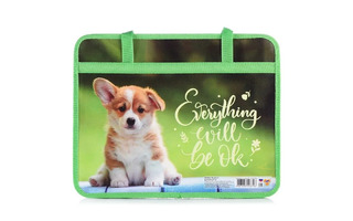 Папка для тетрадей А4 ПМ-А4-25 "Щенок Корги" пластик+ткань 7см 1отд молния с ручками