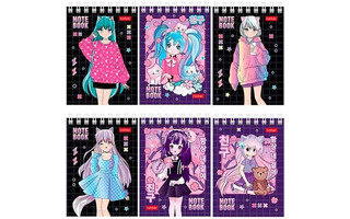 Блокнот А7  60л "Неко-тян.Аниме" клетка спираль 60Б7В1гр 081162 Хатбер