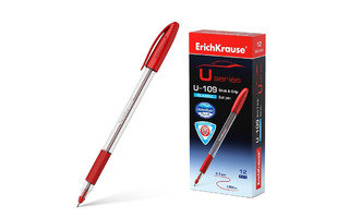 Ручка шариковая "Erich Krause.U-109 Ultra Glide Technology" красная 1мм 53744 прозр. корпус грип