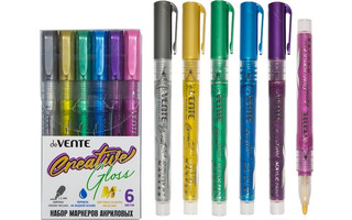 Набор маркеров акриловых  6шт "deVente.HOBBY CREATIVE.Gloss.Metallic" 1,5мм 5044305