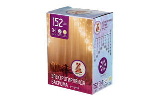 Гирлянда новогодняя электрическая  152л LED "Бахрома" 3*1м шампань пост. свечение 382-043