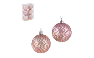 Елочные шары в наборе "Рельефные" 6шт 6см розовый пластик 373-406