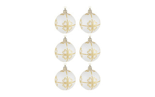 Елочные шары в наборе "Нежность" 6шт 6см пластик белый с золотом 373-423