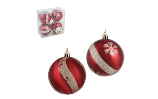 Елочные шары в наборе "Снежинки" 4шт 8см пластик красный 373-380