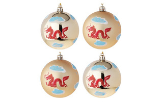 Елочные шары в наборе "Драконы" 4шт 8см золото пластик арт 23-7/373-368