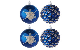 Елочные шары в наборе  4шт 8см синие 373-416