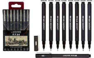 Набор  8 капилярных ручек "deVente.Art" черный (0,05-0,8мм) 5060303