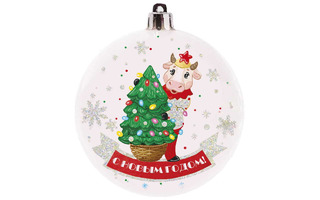 Елочный шар "Коровка с елочкой" стекло 8см 81937