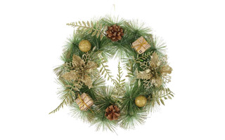 Украшение "Рождественский венок" золотой декор 30см 386-229