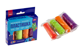 Тесто для лепки  4 цв "Пластишка" по 30гр  неоновое в коробке  Тдл-047