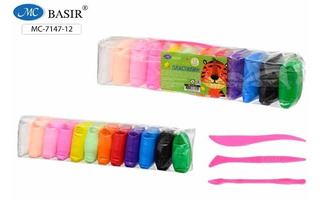 Пластилин легкий 12 цв Basir "Веселые друзья.Тигр" прыгающий,не тонущий 11гр МС-7147-12