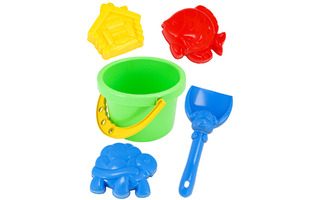 Набор для песка № 26 (ведро1л+лопатка+грабли+3формы) 10*10*14см И-7215