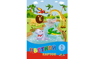 Картон цветной А4  6л  6цв С1280-18 "Смешные животные" Апплика