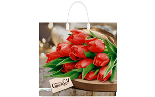 Пакет  37*35 "Спасибо.Тюльпаны" 90мкм с пластиковой ручкой 1892