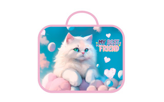 Папка для тетрадей А4 ПШ-11 "Котик в облаках" текстиль 6см 1отд молния с ручками+твердое дно