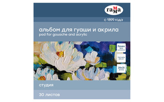 Альбом для гуаши и акрила 30л "Студия" А5 200*200мм 180г/м² склейка 55A01G730W Гамма
