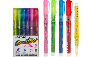 Набор маркеров акриловых  6шт "deVente.HOBBY CREATIVE.Shiny.Блестки" 1,5мм 5044306