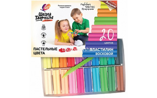 Пластилин 20 цв "Школа творчества" восковой пастельные цв. 31С 2073-08 Луч