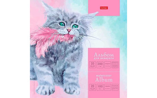 Альбом для акварели 20л "Котики бывают разным" 210*210мм 200г/кв.м скл 20Аа4лтВк_29842 086710 Хатбер