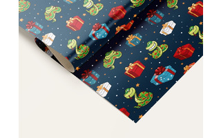 Бумага упаковочная новогодняя "Змейки и подарки" 70*100см  10шт в уп (цена за 1 лист) УБ-6507