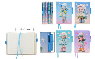 Записная книжка А6   80л "Девочки" 16*11см 2 резинки для ручек тв.переплет клетка МС-7383 Basir