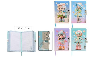 Блокнот "Девочки" 19*13см с замком тв.переплет 80л клетка МС-7391 Basir