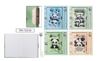 Блокнот "Панда.3D" 18*13см с замком+ручка гелевая тв.пер 48л клетка в коробке МС-7333 Басир
