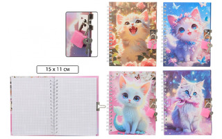 Блокнот "Кошки" 15*11см с замком на гребне тв.обл 48л клетка МС-7460 Басир