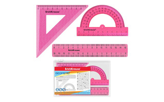 Набор линеек "ErichKrause.Glitter" (линейка,угольник,транспортир) розовый 55537