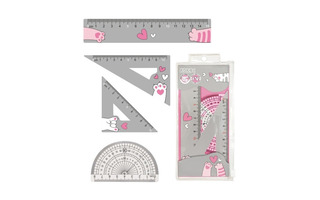 Набор линеек гибкий "Кокос.Cats & Heart" (линейка 15см,2угольника,транспортир) 250888