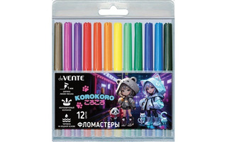 Фломастеры 12цв "deVente.Korokoro" вентелир. колпачки 5081526