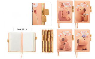 Записная книжка А5   80л "Капибара" 16*11см 2 резинки для ручек тв.переплет клетка МС-7594 Basir