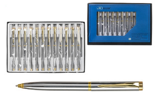 Ручка подарочная "Basir" синяя поворотный механизм, корпус металл. серебристый МС-5792