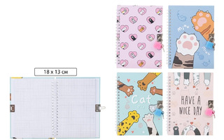 Блокнот "Кошкины лапки" 18*13см с замком на гребне тв.обл 48л клетка МС-6914 Басир