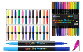 Набор маркеров акриловых  24шт/48цв "Basir" кистевидные двухстор 1/5мм МС-7718-24