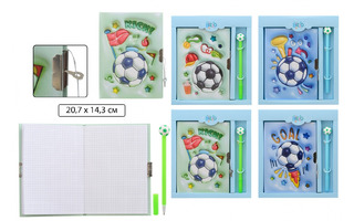 Блокнот "Футбольный мяч" 18*13см +ручка с замком тв.пер 48л клетка в коробке МС-7472 Басир