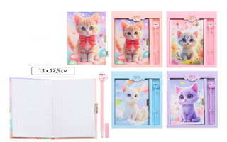 Блокнот "Котята" 18*13см +ручка с замком тв.пер 48л клетка в коробке МС-7478 Басир