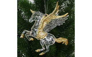 Елочная игрушка "Единорог с крыльями" прозрачная с золотом 13см акрил 231399