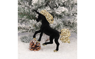 Елочная игрушка "Единорог" черный 16см пластик флок 231329