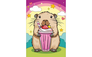 Картина для рисования по номерам для малышей "Капибара с коктейлем" 20*30см на холсте Рхд-043