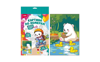 Картина для рисования по номерам для малышей "Мишка с уточками" 20*30см на картоне Ркн-135