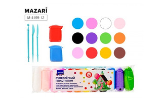 Пластилин легкий 12 цв Mazari прыгающий,не тонущий 13гр M-4199-12