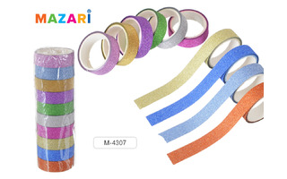 Клейкая лента декоративная 1,5см*3м с блестками ассорти М-4307