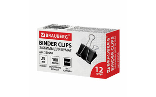Зажим канц  25мм "Brauberg" черные 220558