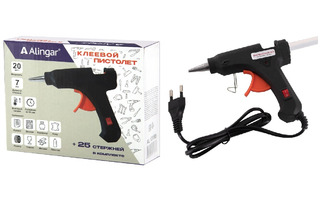 Пистолет клеевой 20Вт, стержень 0,7см +25 стержней AL13180 Alingar