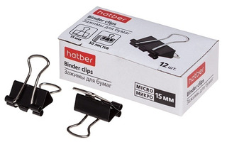 Зажим канц  15мм "Hatber" черные  BC_059111