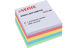 Блок для записи "deVente" 76*76 цветной пастель+белый склейка 400л 2010528