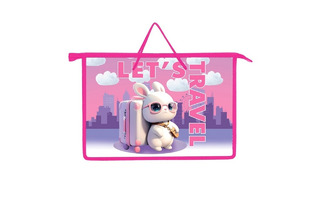 Папка для тетрадей А4 ПМ-А4-35 "Заяц путешественник" пластик+ткань 5см 1 отд молния с ручками