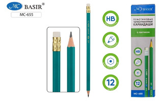 Карандаш ч\гр "Basir №2" пластиковый с ластиком зеленый МС-655/2880